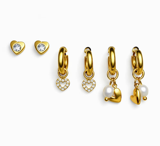 Orecchini Set Mini Hoop Cuoricini